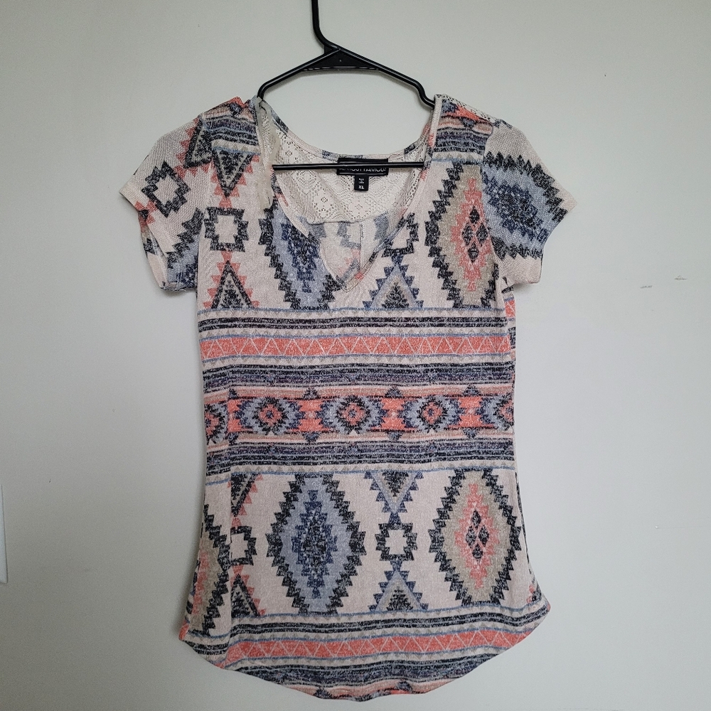 Trendy Aztec Print Top - Pink and Blue